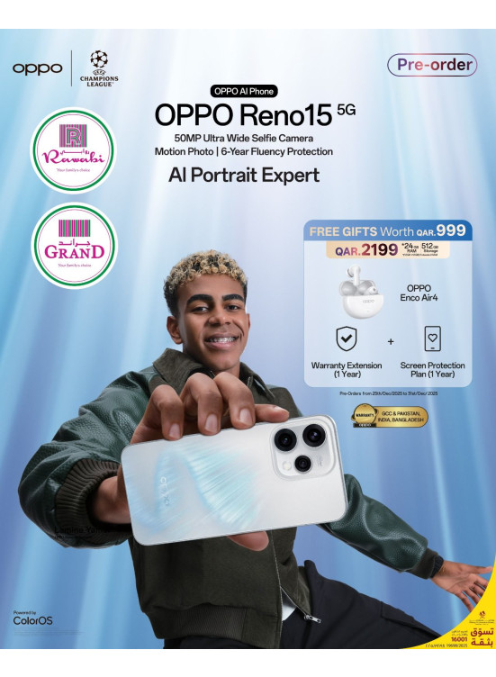 أطلب مسبقا - هاتف OPPO Reno15 5G الذكي