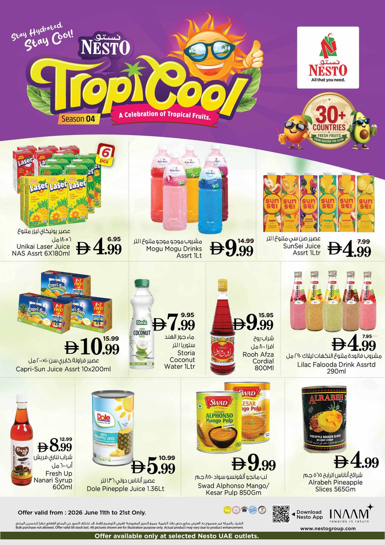 Nesto drink deals - Unikai, Mogu Mogu, SunSei, Capri-Sun, cordials, pineapple juice, mango pulp