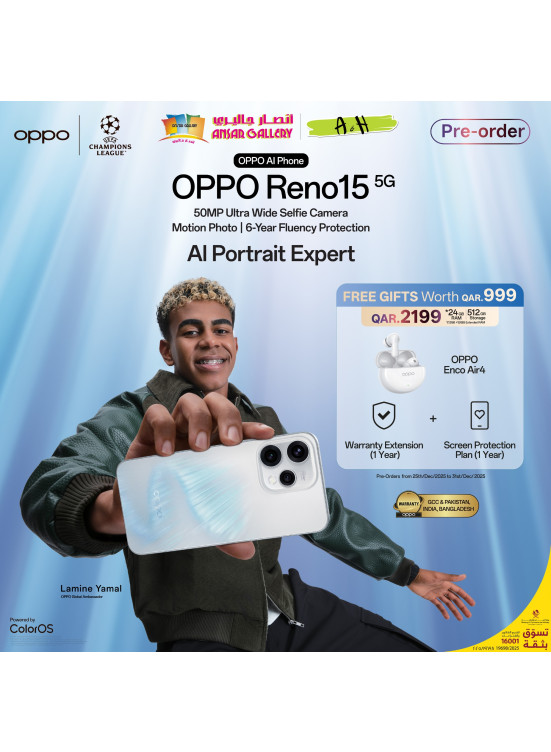 أطلب مسبقا - هاتف OPPO Reno15 5G الذكي