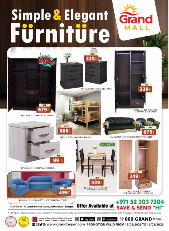 Simple & Elegant Furniture Grand Mall Sharjah from Grand Hypermarket