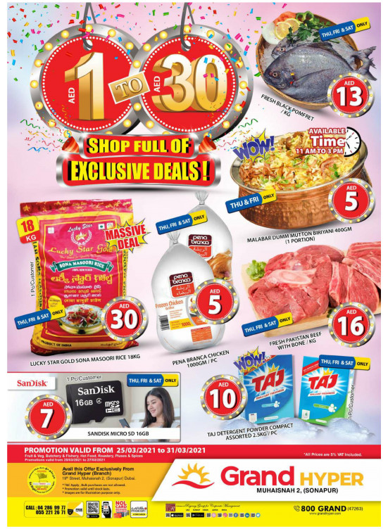 1 AED To 30 AED Deals - Grand Hyper Muhaisnah