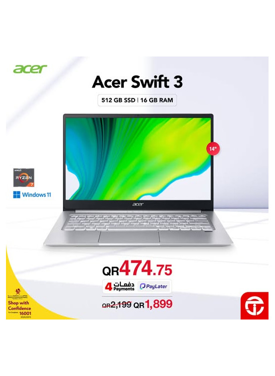 سعر رائع على لابتوب Acer Swift 3