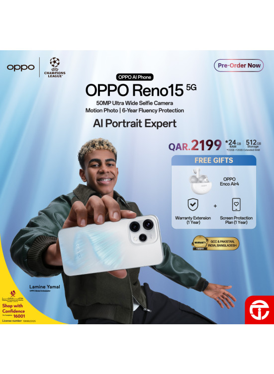 أطلب مسبقا - هاتف OPPO Reno15 5G الذكي