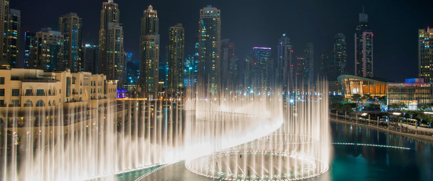 Dubai Fountain free nightly fountain shows in Downtown Dubai near Burj Khalifa