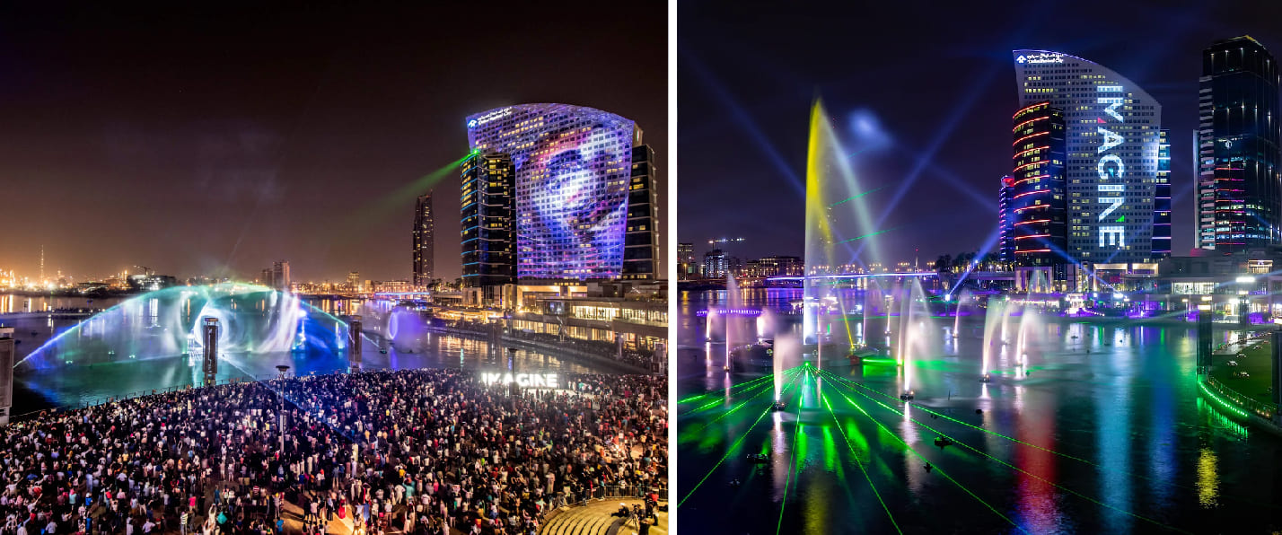 IMAGINE show Dubai Festival City free water laser projection show at Festival Bay
