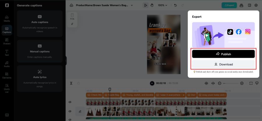Step 3: Export or publish the video