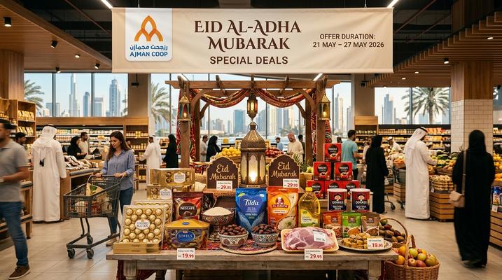 عروض عيد الأضحى المبارك من تعاونية عجمان 2026: تخفيضات تصل إلى 58% على الشوكولاتة والمكسرات والعناية الشخصية في عجمان، الإمارات
