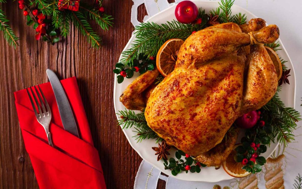 Jones the Grocer roast turkey with Christmas decor and classic sides