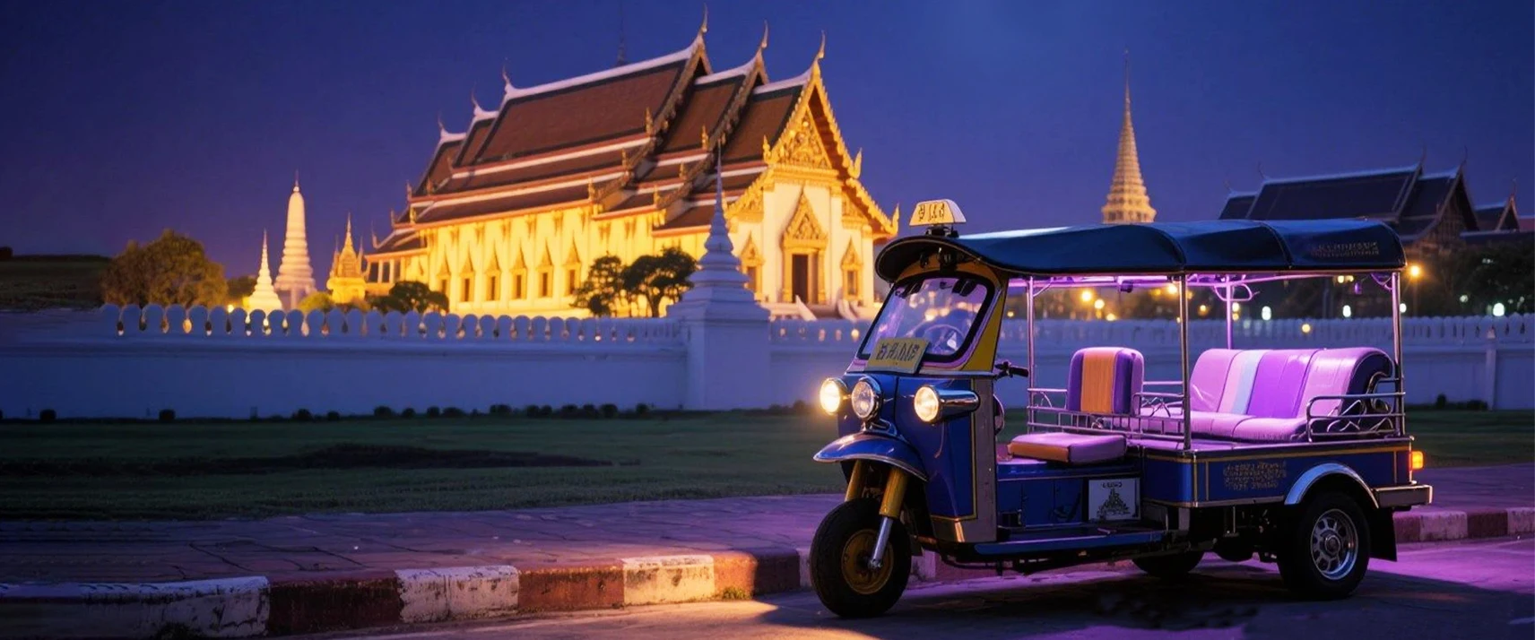 Bangkok tuk-tuk ride past Christmas lights
