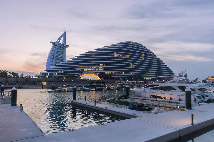 Jumeirah Marsa Al Arab beachfront hotel with marina