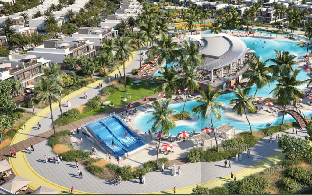 Community streetscape of The Pulse and residential lifestyle in Dubai South