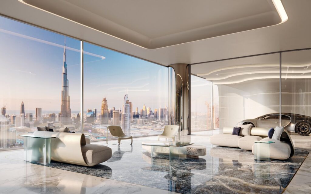 Bugatti Residences Sky Mansion penthouse in Dubai with rooftop pool and car lift