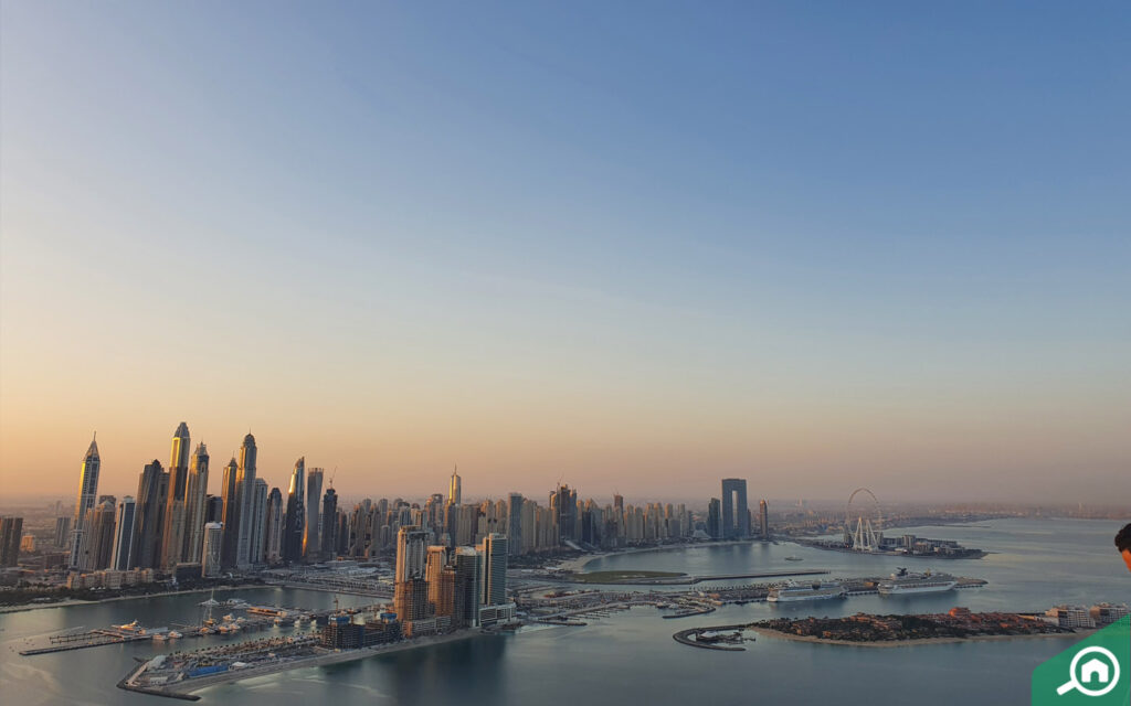 The View at The Palm lounge and terrace overlooking Dubai Marina and Palm Jumeirah