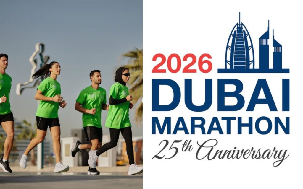 Dubai Marathon 2026 runners on Umm Suqeim Road near Madinat Jumeirah