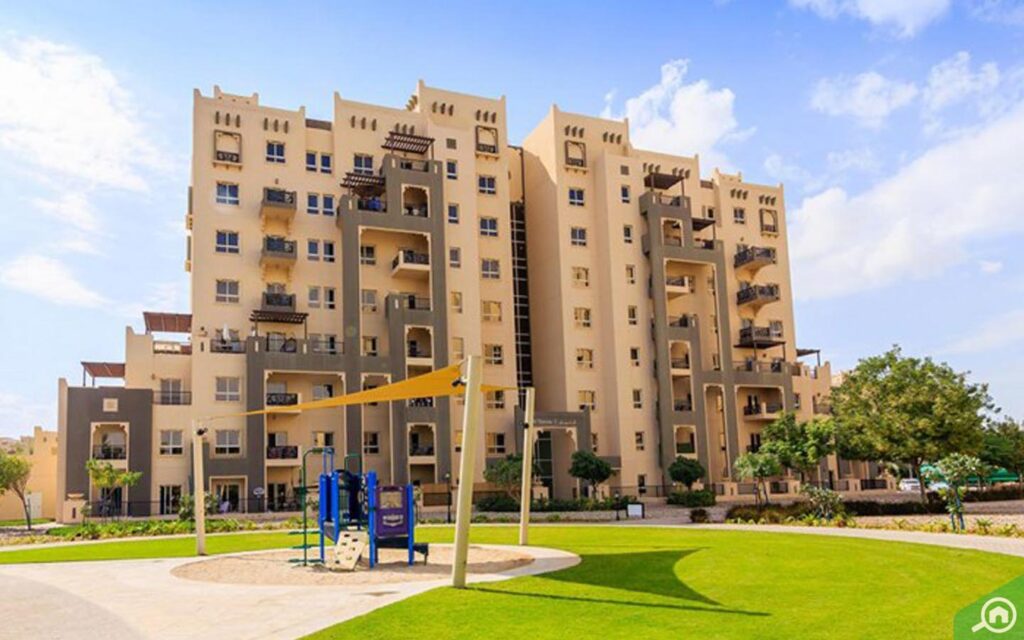 apartment buildings in Remraam Dubai with landscaped community views