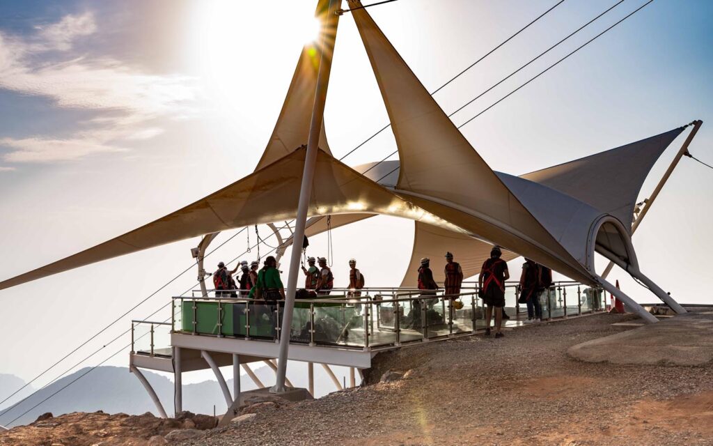 Zipline and rugged cliffs at Jebel Jais in Ras Al Khaimah