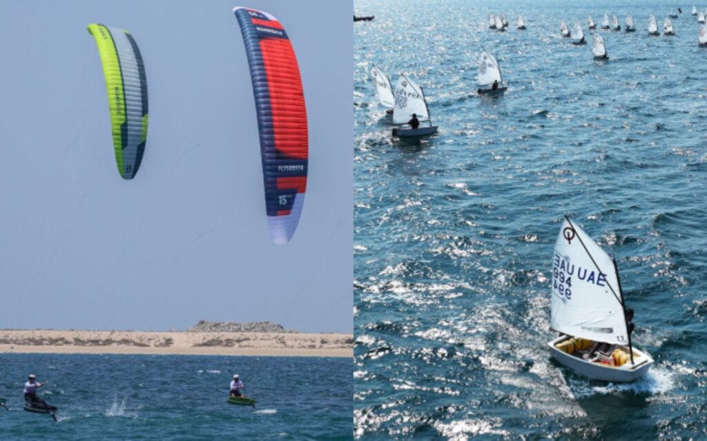 Traditional dhow sailing and modern marine sports during DIMC season in Dubai